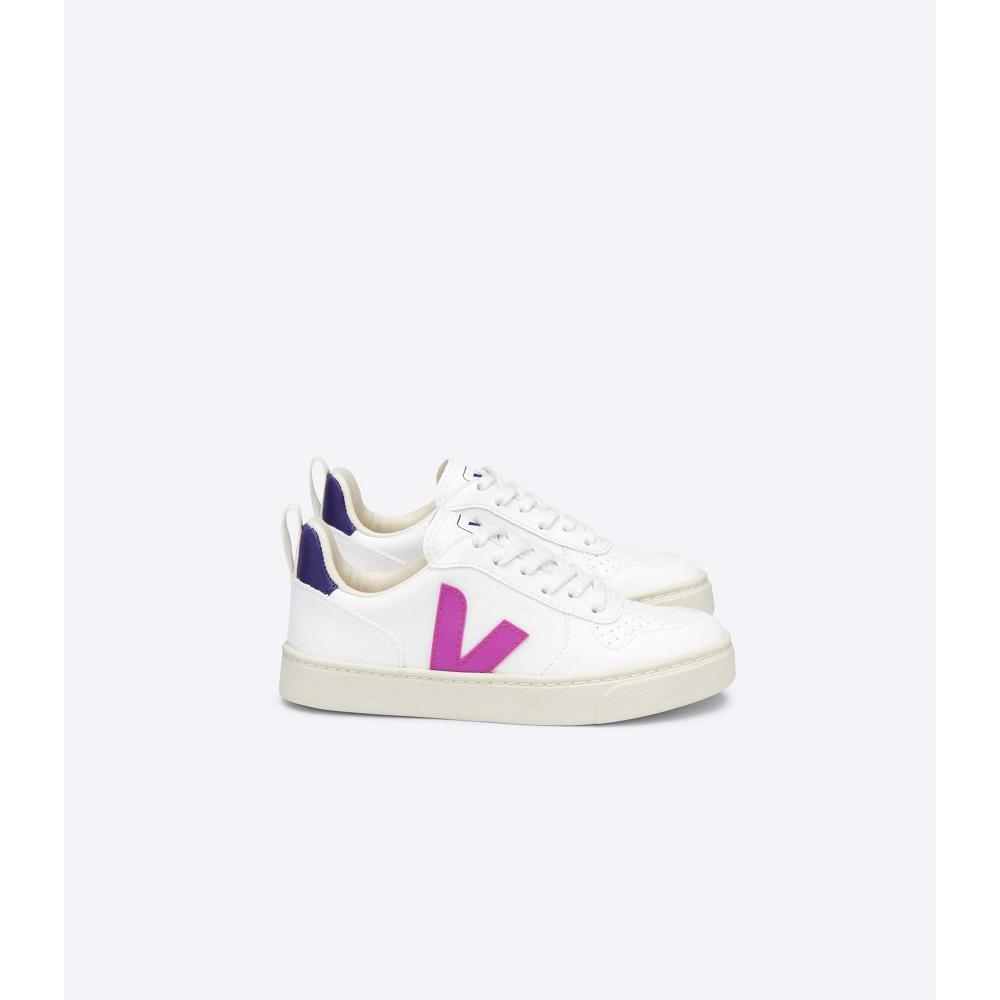 White/Purple Kids\' Veja V-10 LACES CWL Shoes | AU 793MQZ